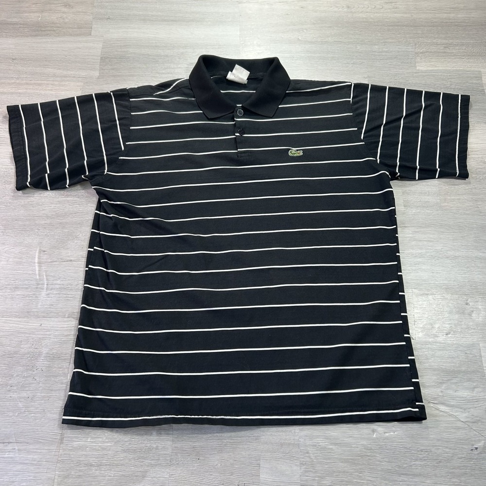Lacoste Polo Shirt Mens XL Black Stripe Cotton Jersey Croc Logo Casual Knit